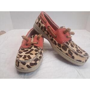 Maui Island Womens 6.5 Boat Shoes Coral Salmon Faux Fur Leopard Outside T90